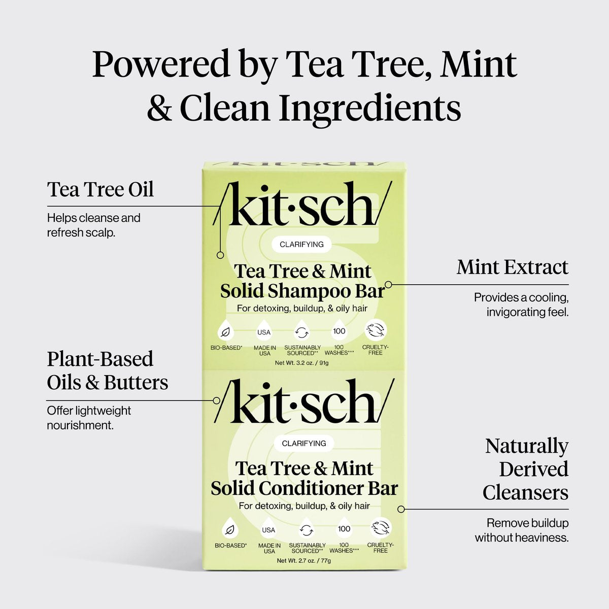 Kitsch Clarifying Tea Tree Shampoo and Conditioner Set – Natural Scalp & Oil Control Hair Care Bars for Women and Men – Paraben, Sulfate & Silicone Free – Made in USA – 2 Count Avelisse