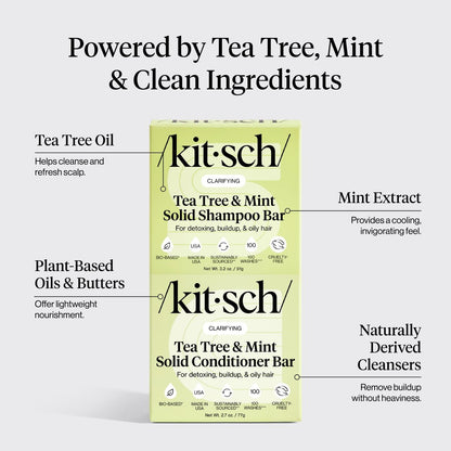 Kitsch Clarifying Tea Tree Shampoo and Conditioner Set – Natural Scalp & Oil Control Hair Care Bars for Women and Men – Paraben, Sulfate & Silicone Free – Made in USA – 2 Count Avelisse