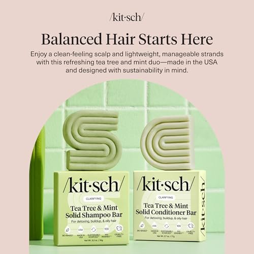 Kitsch Clarifying Tea Tree Shampoo and Conditioner Set – Natural Scalp & Oil Control Hair Care Bars for Women and Men – Paraben, Sulfate & Silicone Free – Made in USA – 2 Count Avelisse