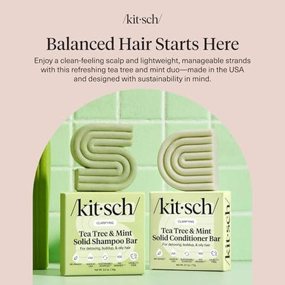 Kitsch Clarifying Tea Tree Shampoo and Conditioner Set – Natural Scalp & Oil Control Hair Care Bars for Women and Men – Paraben, Sulfate & Silicone Free – Made in USA – 2 Count Avelisse