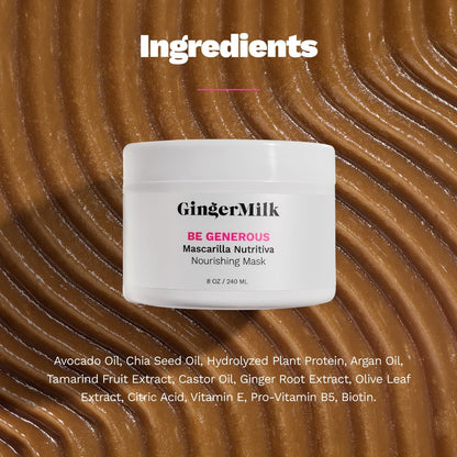 Deep Repair Hair Mask for Dry, Damaged & Curly Hair – Hydrating Hair Mask with Castor Oil, Biotin & Ginger Milk – Sulfate Free Hair Mask for Color Treated Hair – Be Generous by Ginger Milk – 8 oz Avelisse