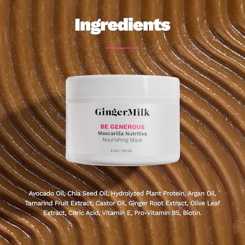 Deep Repair Hair Mask for Dry, Damaged & Curly Hair – Hydrating Hair Mask with Castor Oil, Biotin & Ginger Milk – Sulfate Free Hair Mask for Color Treated Hair – Be Generous by Ginger Milk – 8 oz Avelisse