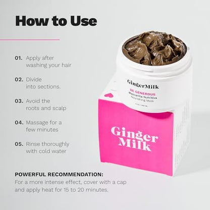 Deep Repair Hair Mask for Dry, Damaged & Curly Hair – Hydrating Hair Mask with Castor Oil, Biotin & Ginger Milk – Sulfate Free Hair Mask for Color Treated Hair – Be Generous by Ginger Milk – 8 oz Avelisse