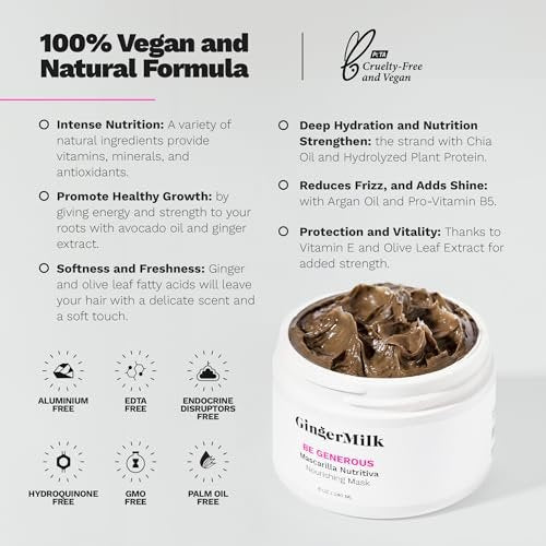 Deep Repair Hair Mask for Dry, Damaged & Curly Hair – Hydrating Hair Mask with Castor Oil, Biotin & Ginger Milk – Sulfate Free Hair Mask for Color Treated Hair – Be Generous by Ginger Milk – 8 oz Avelisse