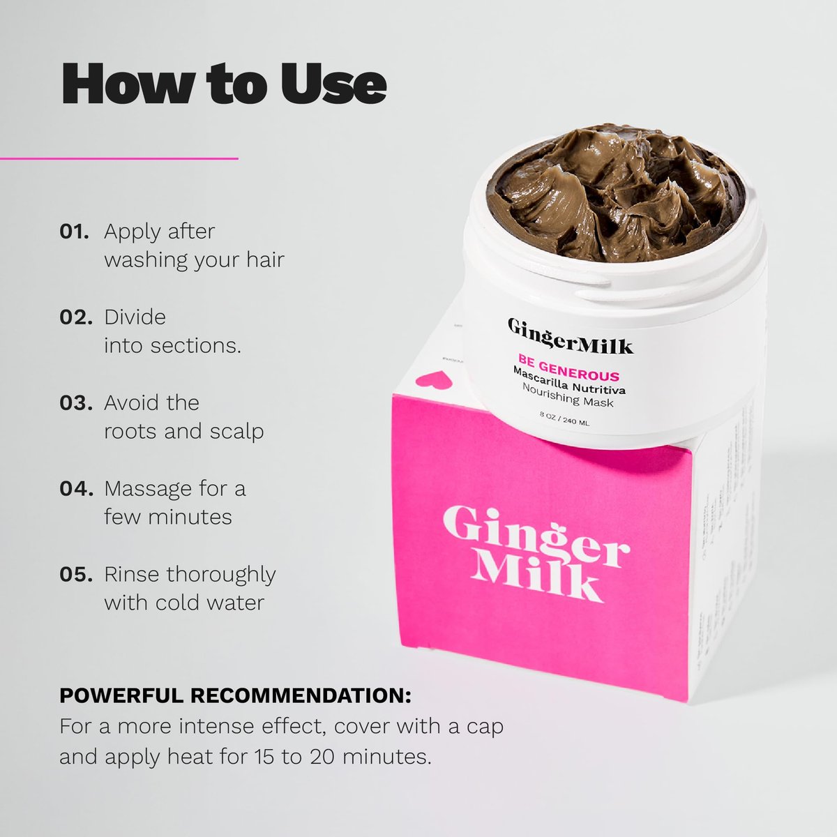 Deep Repair Hair Mask for Dry, Damaged & Curly Hair – Hydrating Hair Mask with Castor Oil, Biotin & Ginger Milk – Sulfate Free Hair Mask for Color Treated Hair – Be Generous by Ginger Milk – 8 oz Avelisse