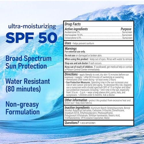 MyDerm Ultra-Moisturizing SPF 50 Sport Sunscreen Lotion – 128 oz Gallon, Hawaii Reef Compliant, Broad Spectrum UVA/UVB Protection Avelisse