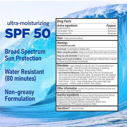MyDerm Ultra-Moisturizing SPF 50 Sport Sunscreen Lotion – 128 oz Gallon, Hawaii Reef Compliant, Broad Spectrum UVA/UVB Protection Avelisse