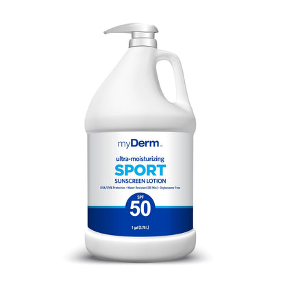 MyDerm Ultra-Moisturizing SPF 50 Sport Sunscreen Lotion – 128 oz Gallon, Hawaii Reef Compliant, Broad Spectrum UVA/UVB Protection Avelisse