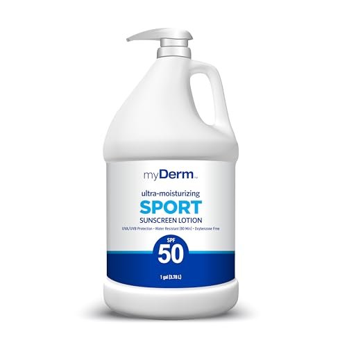 MyDerm Ultra-Moisturizing SPF 50 Sport Sunscreen Lotion – 128 oz Gallon, Hawaii Reef Compliant, Broad Spectrum UVA/UVB Protection Avelisse