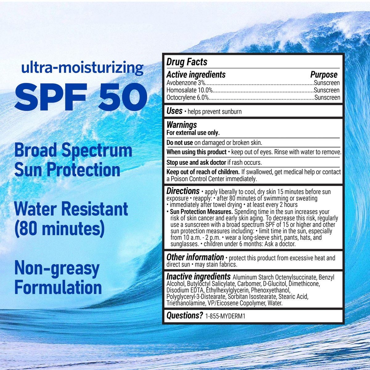 MyDerm Ultra-Moisturizing SPF 50 Sport Sunscreen Lotion – 128 oz Gallon, Hawaii Reef Compliant, Broad Spectrum UVA/UVB Protection Avelisse