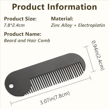 Jaasuee Metal Fine Tooth Portable Mini Pocket Beard Comb – Ideal for Thinner Hair and Beard, Black