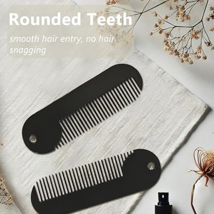 Jaasuee Metal Fine Tooth Portable Mini Pocket Beard Comb – Ideal for Thinner Hair and Beard, Black