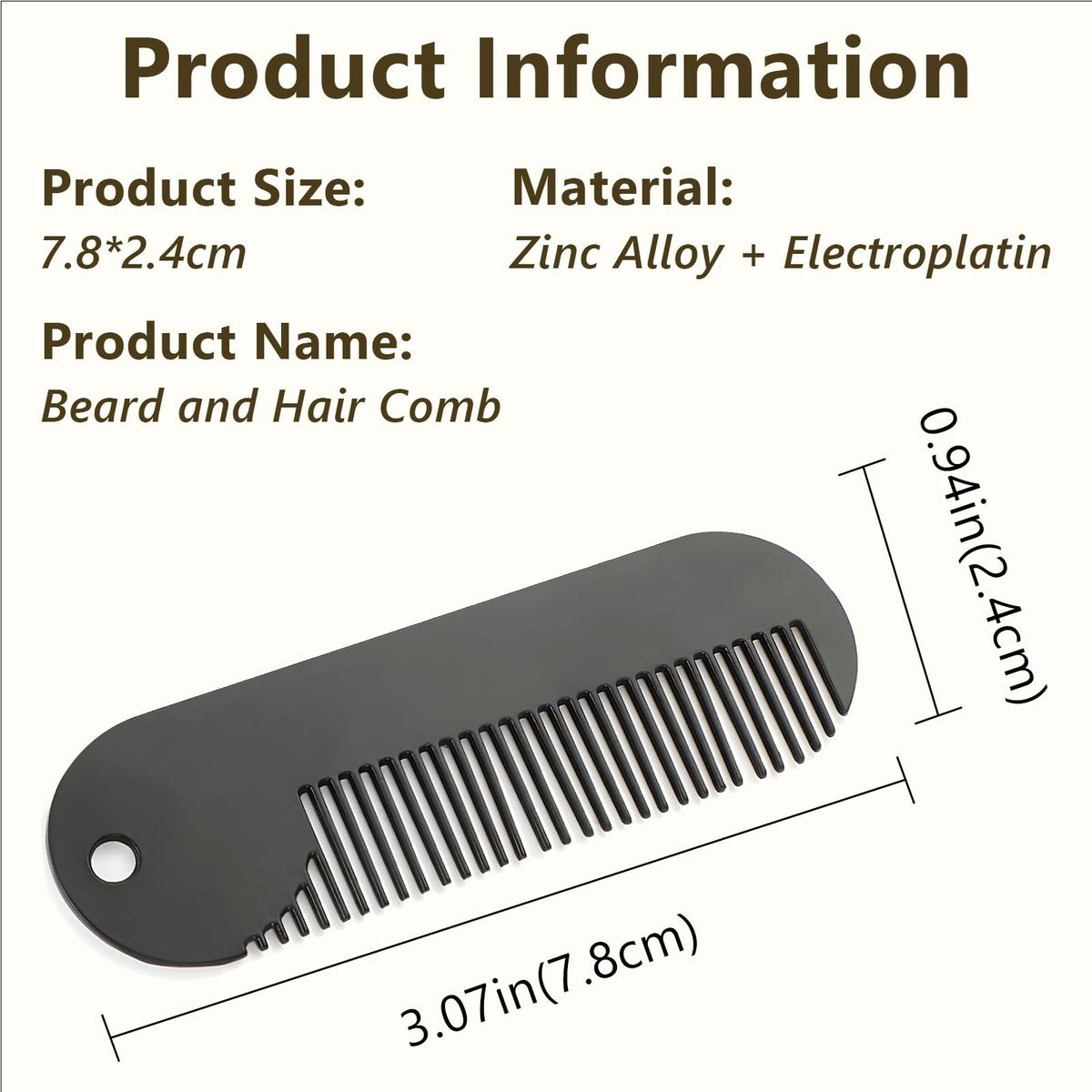 Jaasuee Metal Fine Tooth Portable Mini Pocket Beard Comb – Ideal for Thinner Hair and Beard, Black - görsel 3
