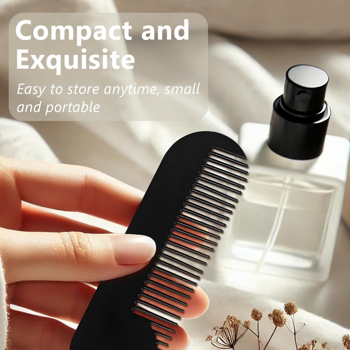 Jaasuee Metal Fine Tooth Portable Mini Pocket Beard Comb – Ideal for Thinner Hair and Beard, Black - görsel 9
