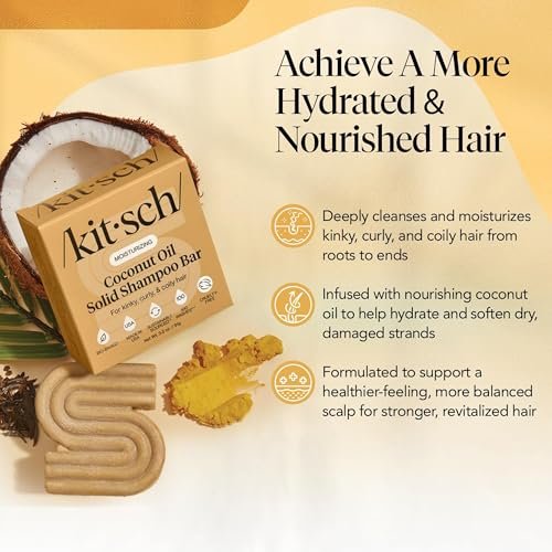 Kitsch Coconut Oil Shampoo Bar – Hydrate & Soften Dry Damaged Hair, Deep Moisturizing Curly Hair Shampoo, Safe for Color Treated Hair, Silicone, Paraben & Sulfate Free, Made in USA, 3.2 oz - görsel 3