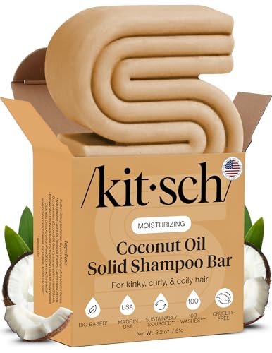 Kitsch Coconut Oil Shampoo Bar – Hydrate & Soften Dry Damaged Hair, Deep Moisturizing Curly Hair Shampoo, Safe for Color Treated Hair, Silicone, Paraben & Sulfate Free, Made in USA, 3.2 oz