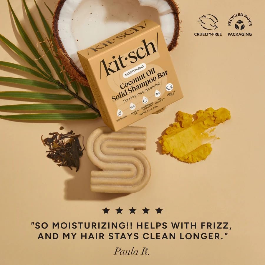 Kitsch Coconut Oil Shampoo Bar – Hydrate & Soften Dry Damaged Hair, Deep Moisturizing Curly Hair Shampoo, Safe for Color Treated Hair, Silicone, Paraben & Sulfate Free, Made in USA, 3.2 oz - görsel 13