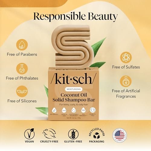 Kitsch Coconut Oil Shampoo Bar – Hydrate & Soften Dry Damaged Hair, Deep Moisturizing Curly Hair Shampoo, Safe for Color Treated Hair, Silicone, Paraben & Sulfate Free, Made in USA, 3.2 oz - görsel 7
