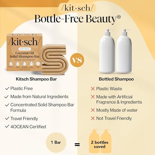 Kitsch Coconut Oil Shampoo Bar – Hydrate & Soften Dry Damaged Hair, Deep Moisturizing Curly Hair Shampoo, Safe for Color Treated Hair, Silicone, Paraben & Sulfate Free, Made in USA, 3.2 oz - görsel 9
