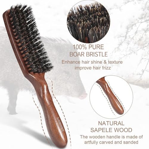 Lorsex Boar Bristle Hair Brush for Men – Slick Back Styling for Fine, Thin, Medium Hair & Beard Avelisse