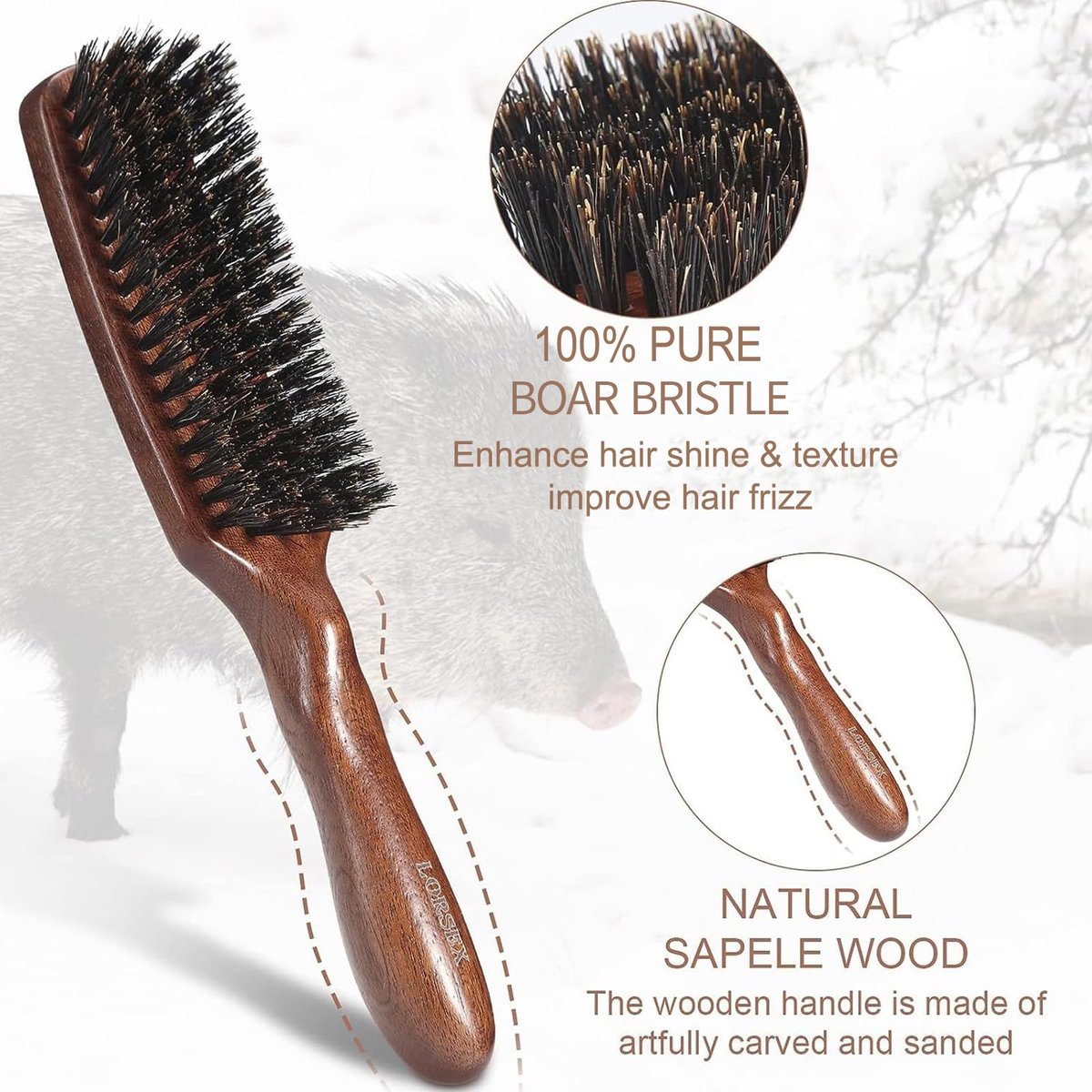 Lorsex Boar Bristle Hair Brush for Men – Slick Back Styling for Fine, Thin, Medium Hair & Beard Avelisse