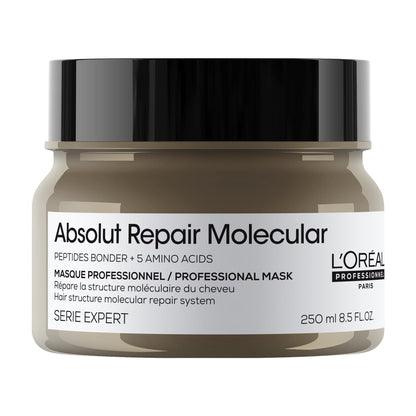 L'Oréal Professionnel Paris Absolut Repair Molecular Hair Mask - Repairs Damage & Restores Strength for Extremely Dry Damaged Hair, Extra Detangling & Hydration, Peptides Bonder, 8.5 Fl Oz