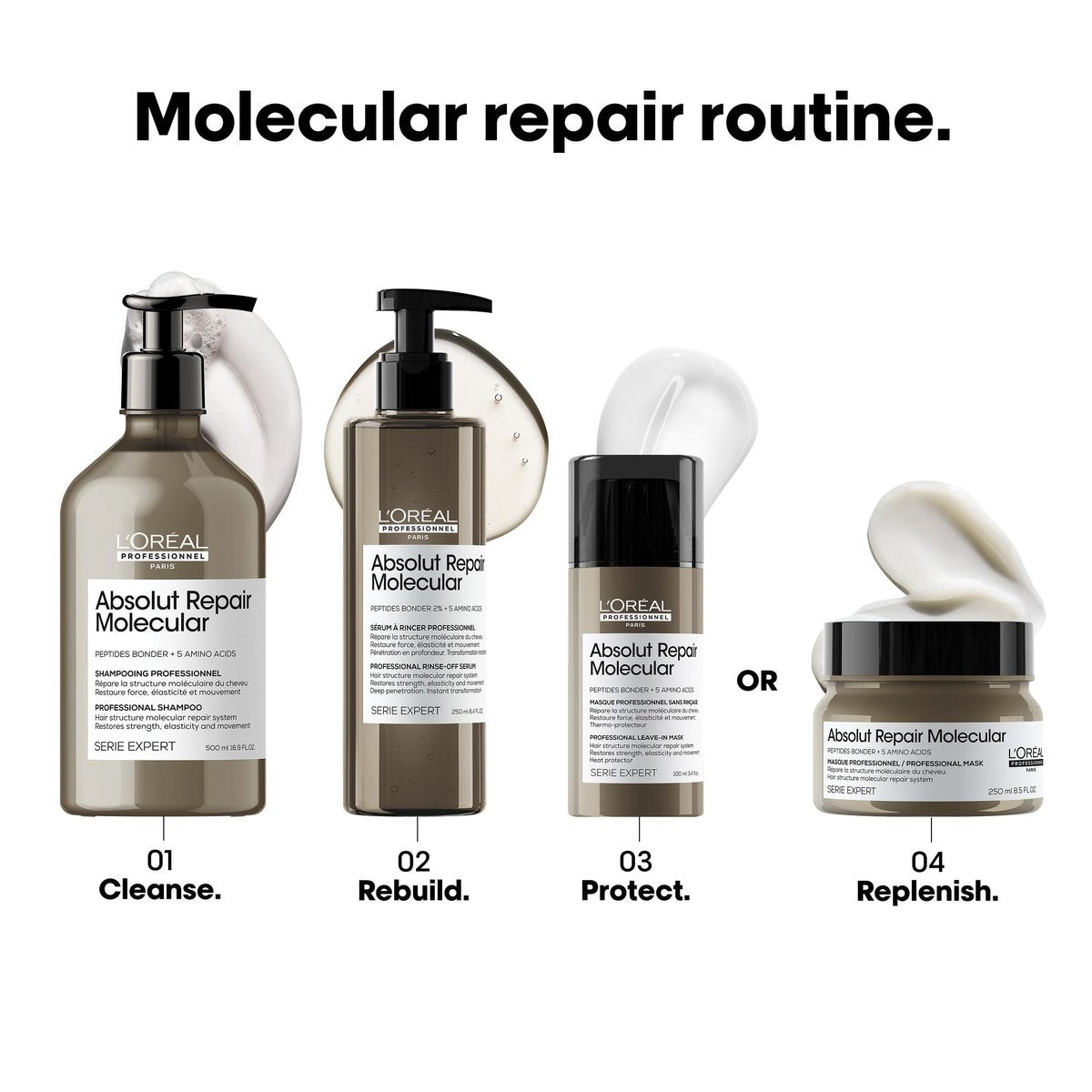 L'Oréal Professionnel Paris Absolut Repair Molecular Hair Mask - Repairs Damage & Restores Strength for Extremely Dry Damaged Hair, Extra Detangling & Hydration, Peptides Bonder, 8.5 Fl Oz - görsel 13