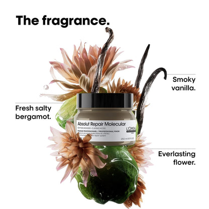 L'Oréal Professionnel Paris Absolut Repair Molecular Hair Mask - Repairs Damage & Restores Strength for Extremely Dry Damaged Hair, Extra Detangling & Hydration, Peptides Bonder, 8.5 Fl Oz