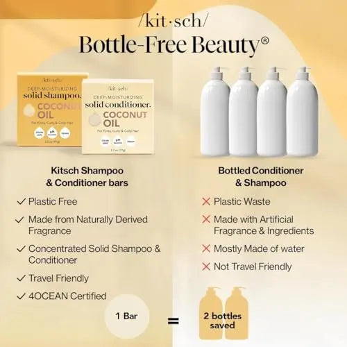 Kitsch Coconut Oil Shampoo and Conditioner Set – Deep Moisturizing Solid Bars for Dry, Damaged, Curly, Coily & Color Treated Hair – Made in USA Avelisse