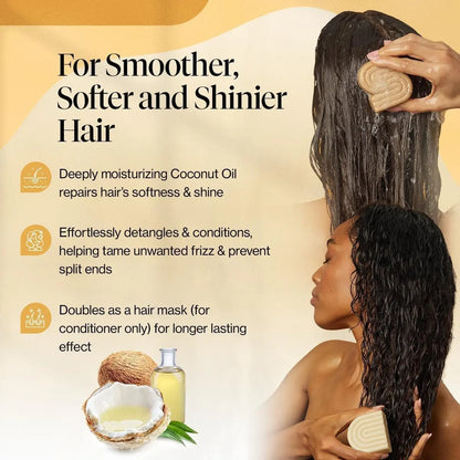 Kitsch Coconut Oil Shampoo and Conditioner Set – Deep Moisturizing Solid Bars for Dry, Damaged, Curly, Coily & Color Treated Hair – Made in USA Avelisse