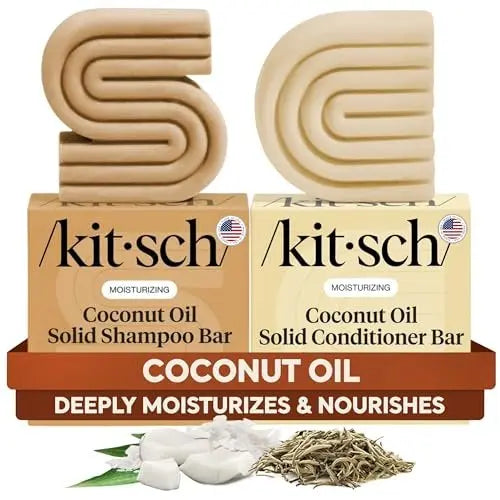 Kitsch Coconut Oil Shampoo and Conditioner Set – Deep Moisturizing Solid Bars for Dry, Damaged, Curly, Coily & Color Treated Hair – Made in USA Avelisse