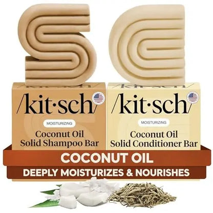 Kitsch Coconut Oil Shampoo and Conditioner Set – Deep Moisturizing Solid Bars for Dry, Damaged, Curly, Coily & Color Treated Hair – Made in USA Avelisse