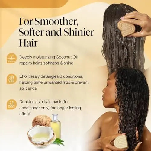 Kitsch Coconut Oil Shampoo and Conditioner Set – Deep Moisturizing Solid Bars for Dry, Damaged, Curly, Coily & Color Treated Hair – Made in USA Avelisse