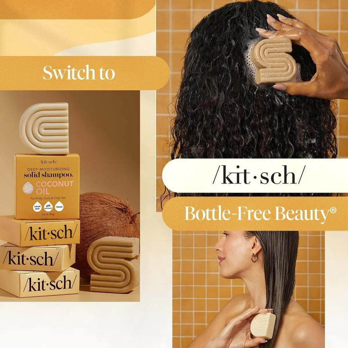 Kitsch Coconut Oil Shampoo and Conditioner Set – Deep Moisturizing Solid Bars for Dry, Damaged, Curly, Coily & Color Treated Hair – Made in USA Avelisse