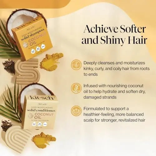 Kitsch Coconut Oil Shampoo and Conditioner Set – Deep Moisturizing Solid Bars for Dry, Damaged, Curly, Coily & Color Treated Hair – Made in USA Avelisse