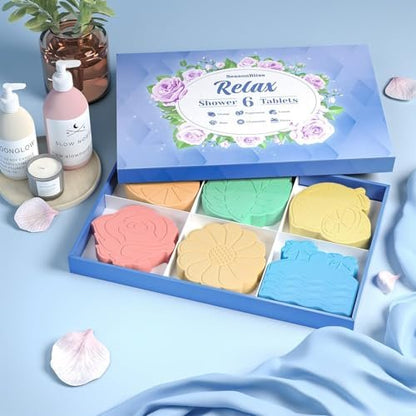 SeasonBliss Shower Steamers 6 Pack – Unique Shaped Aromatherapy Shower Bombs in Orange, Peppermint, Lemon, Rose, Chamomile, and Sea Scent – Relaxing Gift for Women, Mother's Day, Birthday, Valentine's Day Avelisse