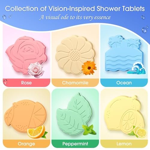 SeasonBliss Shower Steamers 6 Pack – Unique Shaped Aromatherapy Shower Bombs in Orange, Peppermint, Lemon, Rose, Chamomile, and Sea Scent – Relaxing Gift for Women, Mother's Day, Birthday, Valentine's Day Avelisse