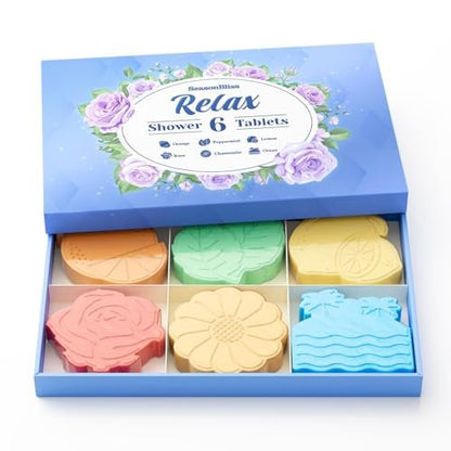 SeasonBliss Shower Steamers 6 Pack – Unique Shaped Aromatherapy Shower Bombs in Orange, Peppermint, Lemon, Rose, Chamomile, and Sea Scent – Relaxing Gift for Women, Mother's Day, Birthday, Valentine's Day Avelisse