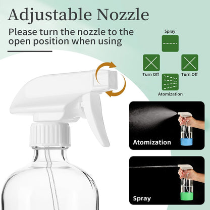 GIVAMEIHF 2 Pack Glass Spray Bottles with Silicone Sleeve - 16oz Clear Refillable Empty Bottles with Adjustable Nozzle for Essential Oils, Cleaning Solutions, Pets, Hair
