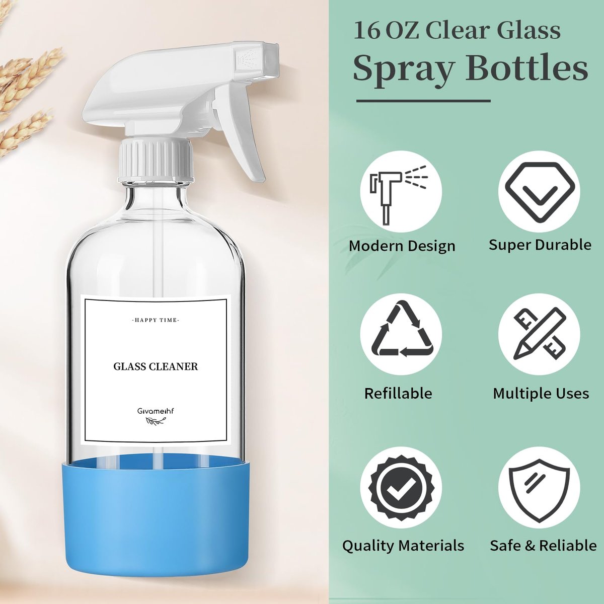 GIVAMEIHF 2 Pack Glass Spray Bottles with Silicone Sleeve - 16oz Clear Refillable Empty Bottles with Adjustable Nozzle for Essential Oils, Cleaning Solutions, Pets, Hair - görsel 13