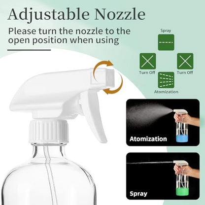 GIVAMEIHF 2 Pack Glass Spray Bottles with Silicone Sleeve - 16oz Clear Refillable Empty Bottles with Adjustable Nozzle for Essential Oils, Cleaning Solutions, Pets, Hair