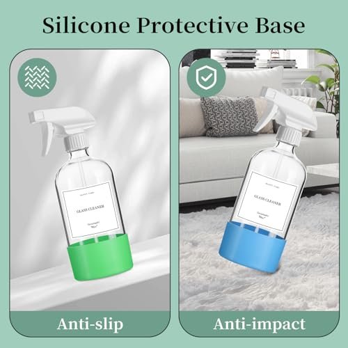 GIVAMEIHF 2 Pack Glass Spray Bottles with Silicone Sleeve - 16oz Clear Refillable Empty Bottles with Adjustable Nozzle for Essential Oils, Cleaning Solutions, Pets, Hair - görsel 10