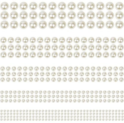 Phinus 3732Pcs Hair Pearls - White and Beige Pearl Stickers for Crafts, Body Gems, Nails, Makeup, and DIY Decorations (3/4/5/6/8mm)
