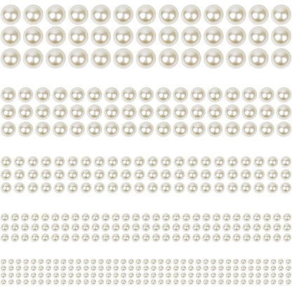Phinus 3732Pcs Hair Pearls - White and Beige Pearl Stickers for Crafts, Body Gems, Nails, Makeup, and DIY Decorations (3/4/5/6/8mm)