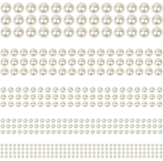 Phinus 3732Pcs Hair Pearls - White and Beige Pearl Stickers for Crafts, Body Gems, Nails, Makeup, and DIY Decorations (3/4/5/6/8mm)
