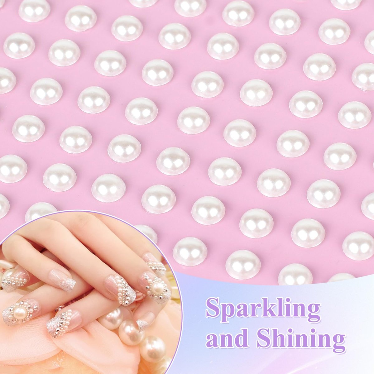 Phinus 3732Pcs Hair Pearls - White and Beige Pearl Stickers for Crafts, Body Gems, Nails, Makeup, and DIY Decorations (3/4/5/6/8mm) - görsel 5