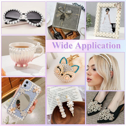 Phinus 3732Pcs Hair Pearls - White and Beige Pearl Stickers for Crafts, Body Gems, Nails, Makeup, and DIY Decorations (3/4/5/6/8mm)