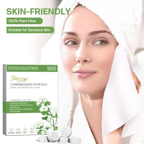 Compressed Towel Tablets 100 Count – Thickened Disposable Face Towel, Biodegradable Cotton Wash Cloths, Portable Mini Compressed Washcloths for Travel, Gym, Home, Outdoor Activities Avelisse