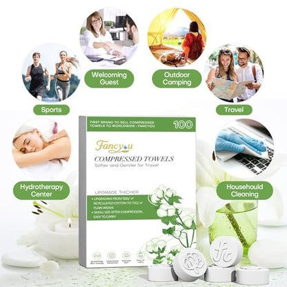 Compressed Towel Tablets 100 Count – Thickened Disposable Face Towel, Biodegradable Cotton Wash Cloths, Portable Mini Compressed Washcloths for Travel, Gym, Home, Outdoor Activities Avelisse