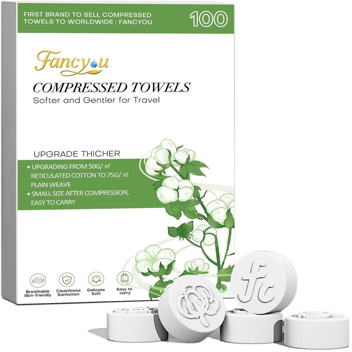 Compressed Towel Tablets 100 Count – Thickened Disposable Face Towel, Biodegradable Cotton Wash Cloths, Portable Mini Compressed Washcloths for Travel, Gym, Home, Outdoor Activities Avelisse